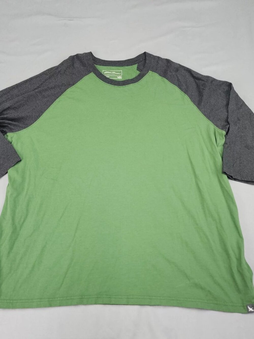 Eddie Bauer Mens 2XL Legendwash Raglan Shirt 3/4 Sleeve Green Gray Cotton